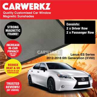 Customised Window Magnetic Sunshades for Lexus ES Series 2012-2018 6th Generation (XV60) Japan Hybrid Sedan - CarWerkz.com