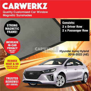 Customised Window Magnetic Sunshades for Hyundai Ioniq 2016-2022 (AE) Korea Hybrid Hatchback - CarWerkz.com