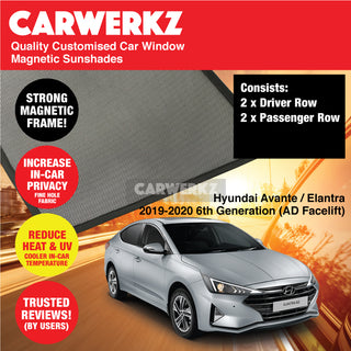 Customised Window Magnetic Sunshades for Hyundai Avante Elantra 2019-2020 6th Generation (AD Facelift) Korea Sedan - CarWerkz.com