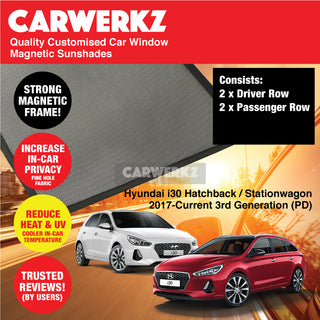 Customised Window Magnetic Sunshades for Hyundai i30 2017-Current 3rd Generation (PD) Korea Hatchback Stationwagon