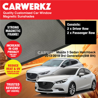 Customised Window Magnetic Sunshades for Mazda 3 Axela 2013-2018 3rd Generation (BM BN) Japan Sedan Hatchback - CarWerkz.com