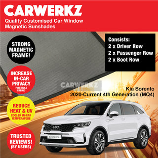 Customised Window Magnetic Sunshades for Kia Sorento 2020-Current 4th Generation (SP) Korea SUV