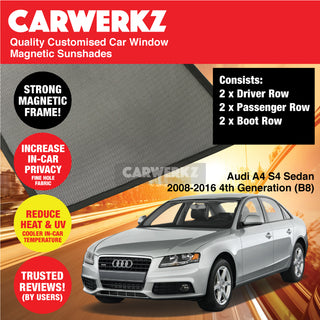 Audi A4 S4 Sedan 2008-2016 4th Generation (B8) Customised Germany Car Window Magnetic Sunshades