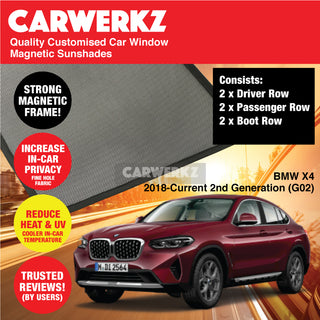 Customised Window Magnetic Sunshades for BMW X4 2018-Current 2nd Generation (G02) Germany SUV Coupe