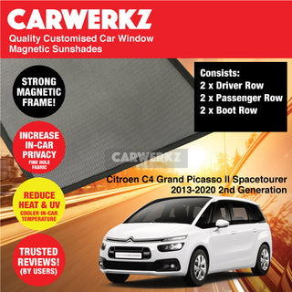 Customised Window Magnetic Sunshades for Citroen C4 Grand Picasso II Spacetourer 2013-2020 2nd Generation France MPV - CarWerkz.com