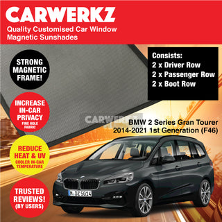 Customised Window Magnetic Sunshades BMW 2 Series Gran Tourer 2014-2021 1st Generation (F46) Luxury German Subcompact MPV