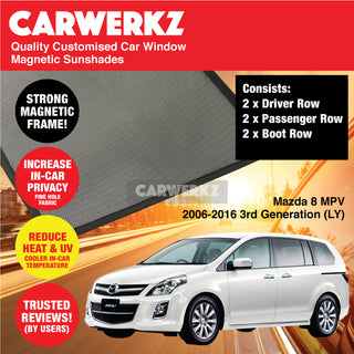 Customised Window Magnetic Sunshades for Mazda 8 2006-2016 3rd Generation (LY) Japan MPV - CarWerkz.com