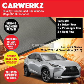 Customised Window Magnetic Sunshades for Lexus NX Series 2014-2021 1st Generation (AZ10) Japan Hybrid SUV - CarWerkz.com