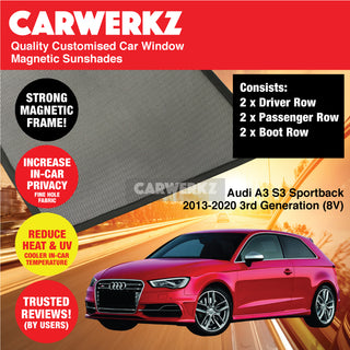 Audi A3 S3 Sportback 2013-2020 3rd Generation (8V) Germany Hatchback Car Customised Magnetic Sunshades