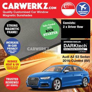 Dr Shadez DARKtech Audi A3 S3 Sedan 2013-2020 3rd Generation (8V) Germany Car Customised Window Magnetic Sunshades