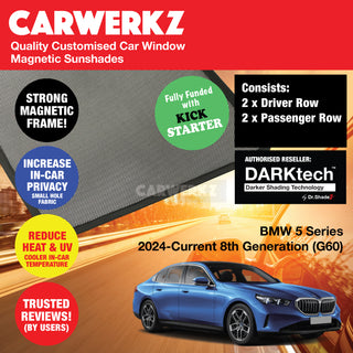 Dr Shadez DARKtech BMW 5 Series 2024-Current 8th Generation (G60) Customised Luxury Germany Sedan Window Magnetic Sunshades Side Windows