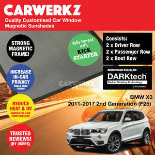 Dr Shadez DARKtech BMW X3 Series 2010-2017 2nd Generation (F25) Germany SUV Customised Window Magnetic Sunshades