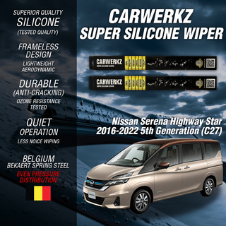 Carwerkz Silicone Wipers for Nissan Serena Highway Star 2016-2022 5th Generation C27