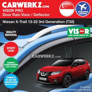 VISOR PRO Nissan X-Trail Xtrail 2013-2022 3rd Generation (T32) Door Rain Visors - CarWerkz.com