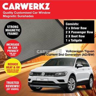 Customised Window Magnetic Sunshades for Volkswagen Tiguan 2016-Current 2nd Generation (AD BW) Germany SUV