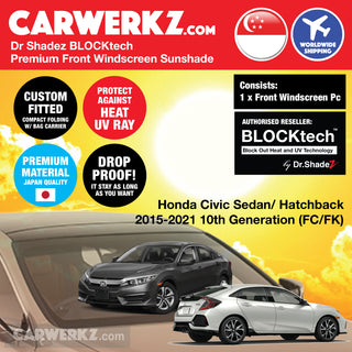 Dr Shadez BLOCKtech Premium Front Windscreen Foldable Sunshade for Honda Civic Sedan Hatchback 2015-2021 10th Generation (FC FK)