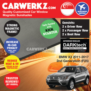 Dr Shadez DARKtech BMW X3 Series 2010-2017 2nd Generation (F25) Germany SUV Customised Window Magnetic Sunshades