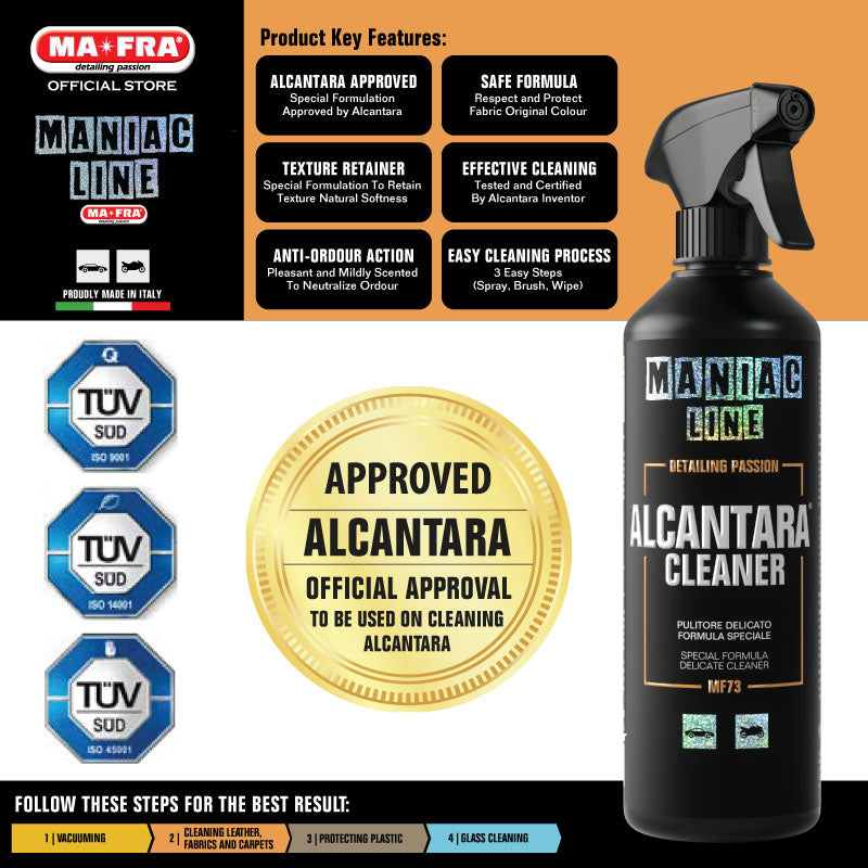 Alcantara® Cleaner 500ml Maniac Line, specific cleaner for Alcantara, Alcantara  Cleaner
